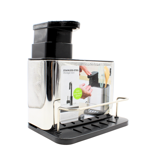 Dispensador de Jabón Líquido con Estante de Almacenamiento 3 en 1 de Acero Inoxidable