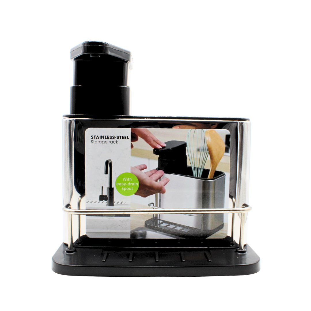 Dispensador de Jabón Líquido con Estante de Almacenamiento 3 en 1 de Acero Inoxidable