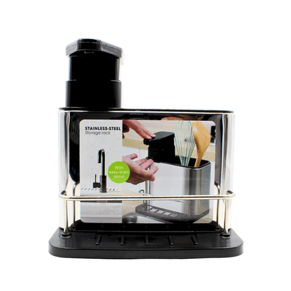 Dispensador de Jabón Líquido con Estante de Almacenamiento 3 en 1 de Acero Inoxidable