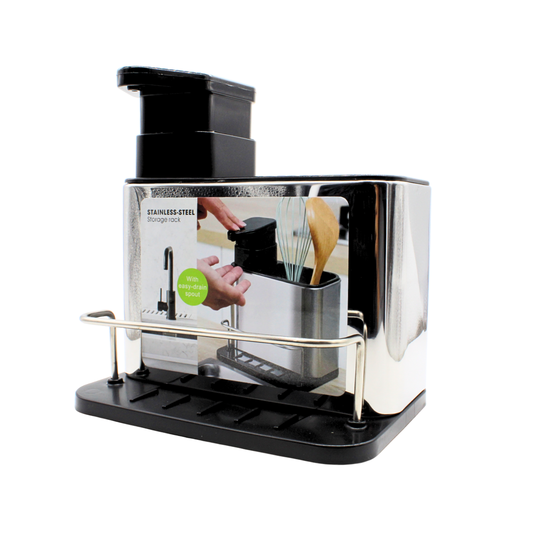 Dispensador de Jabón Líquido con Estante de Almacenamiento 3 en 1 de Acero Inoxidable