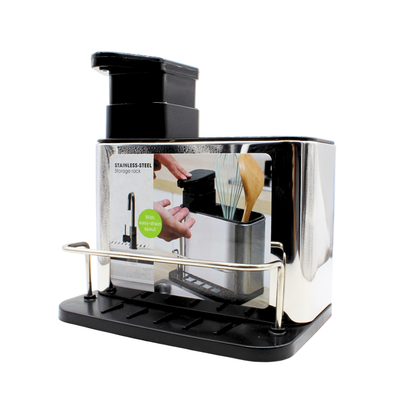 Dispensador de Jabón Líquido con Estante de Almacenamiento 3 en 1 de Acero Inoxidable