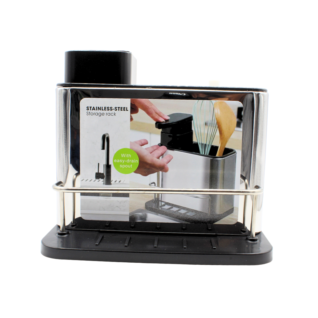 Dispensador de Jabón Líquido con Estante de Almacenamiento 3 en 1 de Acero Inoxidable