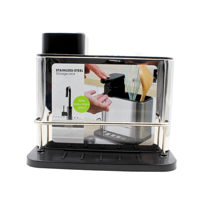 Dispensador de Jabón Líquido con Estante de Almacenamiento 3 en 1 de Acero Inoxidable
