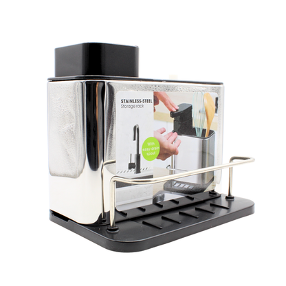 Dispensador de Jabón Líquido con Estante de Almacenamiento 3 en 1 de Acero Inoxidable