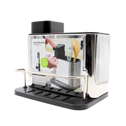 Dispensador de Jabón Líquido con Estante de Almacenamiento 3 en 1 de Acero Inoxidable