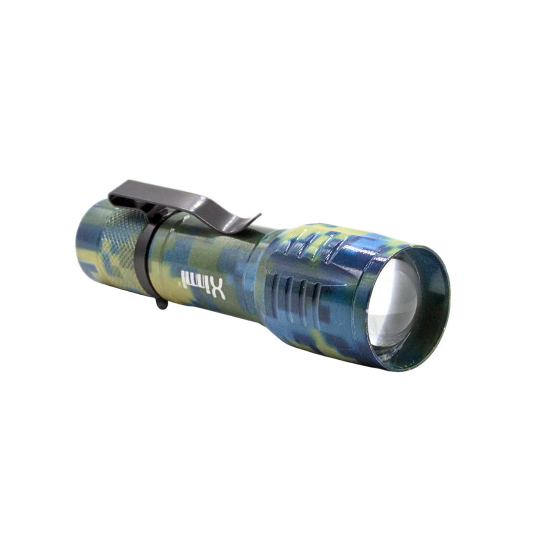 Linterna Táctica de Camuflaje Azul con Luz COB Lateral y Clip de Bolsillo