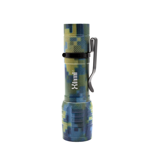 Linterna Táctica de Camuflaje Azul con Luz COB Lateral y Clip de Bolsillo