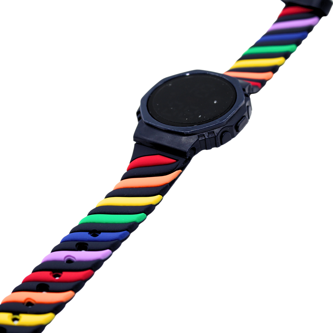 Reloj digital ajustable con correa arcoiris
