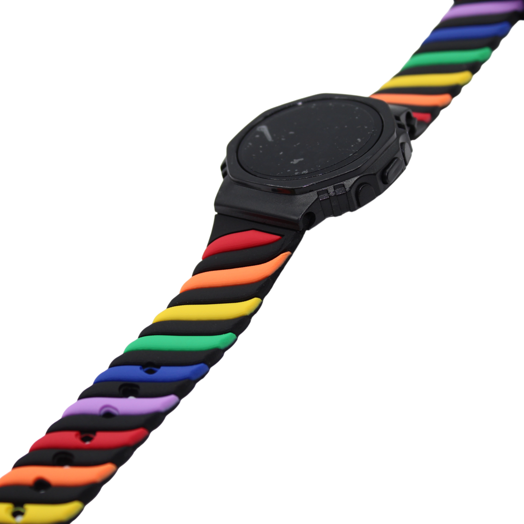 Reloj digital ajustable con correa arcoiris